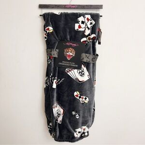 Ed Hardy Black And Grey Poker Throw Blanket NWT
